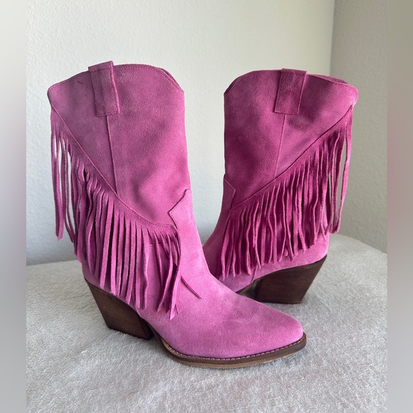 KALI SHOES Cowgirl boots fringes Stivaletti Texani Pink suede‎ 39 US 9 western - Picture 4 of 12